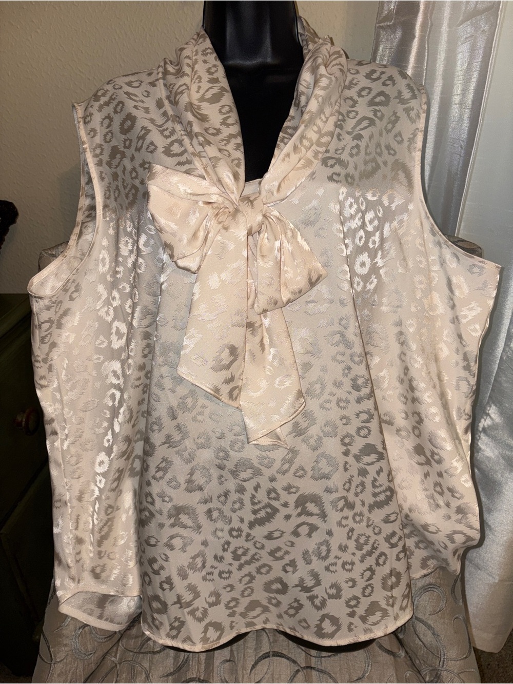 Satin Leopard Tie Blouse